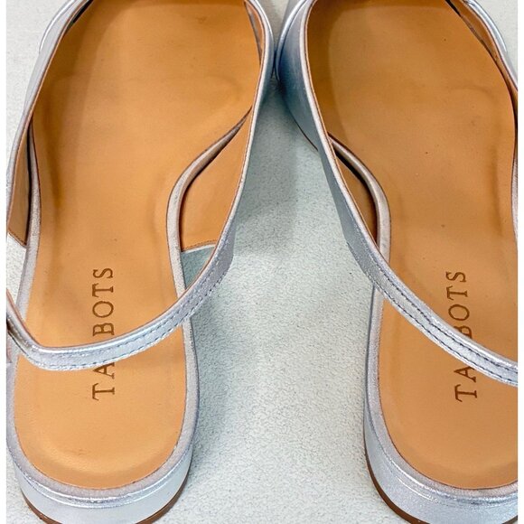 Talbots Edison Slingback Flats Womens 9AA. Silver Leather Upper Buckle Holiday - Picture 5 of 11